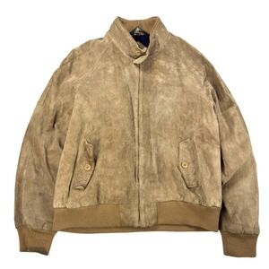 Vintage Crew Suede Leather Jacket Mens Size L (40)‎ Bi-Swing Harrington Tan